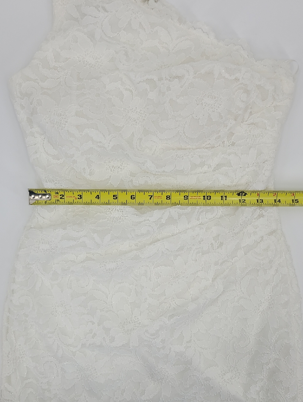 David's Bridal Studio White Lace One-Shoulder Wedding Dress - Picture 12 of 16